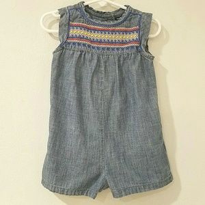 BABY GAP GIRLS Denim Embroidered Romper 2T